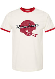 B-Unlimited Arkansas Razorbacks Ivory Old School Football Helmet Ringer Short Sleeve Fashion T Shi..