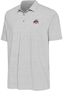 Mens Ohio State Buckeyes White Antigua Intersect Blocked Short Sleeve Polo Shirt