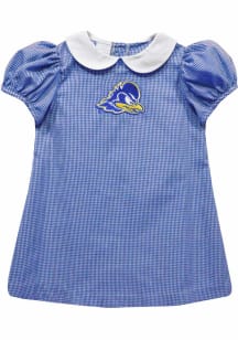 Vive La Fete Delaware Fightin' Blue Hens Toddler Girls Blue Gingham Collar Short Sleeve Dress