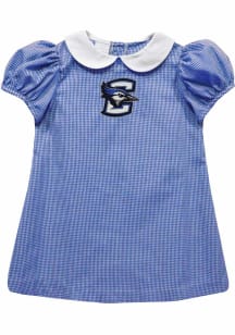 Vive La Fete Creighton Bluejays Toddler Girls Blue Gingham Collar Short Sleeve Dress