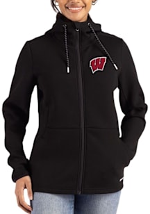 Womens Wisconsin Badgers Black Cutter and Buck Epic Comfort Full Zip Light Weight Jacket