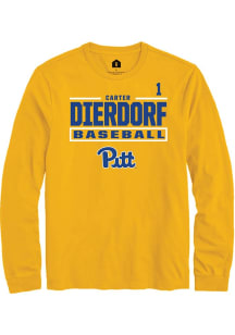 Carter Dierdorf Mens Gold Pitt Panthers NIL Stacked Box Long Sleeve Player T Shirt
