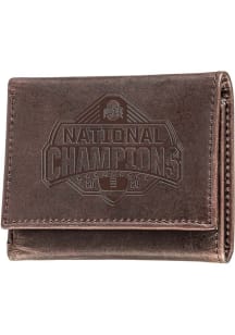 2024 Football National Champions Leather Ohio State Buckeyes Mens Trifold Wallet - Brown