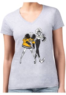 4Her Boston Bruins Womens Grey Hockey Girls Design Short Sleeve T-Shirt