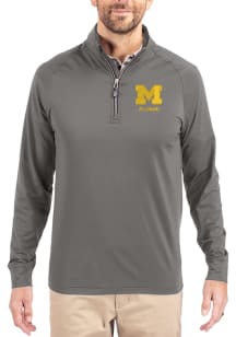 Mens Michigan Wolverines Graphite Cutter and Buck Alumni Adapt Eco Knit Qtr Zip Pullover