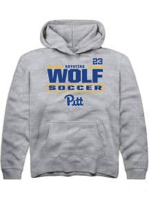 Krystina Wolf Rally Youth Grey Pitt Panthers NIL Stacked Box Long Sleeve Player Hoodie