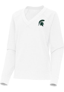 Womens Michigan State Spartans White Antigua Varsity Crew Sweatshirt