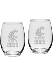 Washington State Cougars Class of 2025 Set of 2 Stemless Wine Glass - White