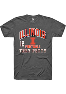 Trey Petty Illinois Fighting Illini Dark Grey Football NIL Arch Logo Short Sleeve Player T Shirt