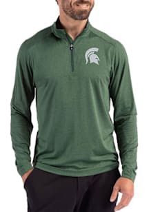 Cutter and Buck Michigan State Spartans Mens Green Coastline Long Sleeve Qtr Zip Pullover