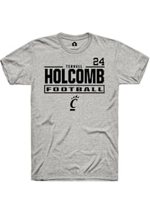 Terrell Holcomb Cincinnati Bearcats Ash Football NIL Stacked Box Short Sleeve Player T Shirt