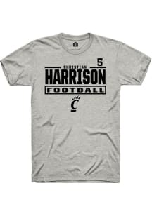 Christian Harrison Rally Mens Ash Cincinnati Bearcats NIL Stacked Box Player T Shirt