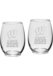 White Wisconsin Badgers Class of 2025 Set of 2 Stemless Wine Glass