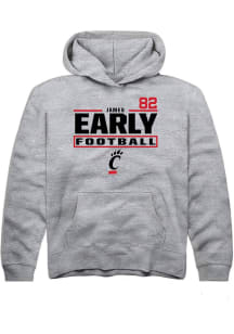 James Early Rally Youth Grey Cincinnati Bearcats NIL Stacked Box Long Sleeve Player Hoodie