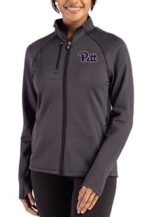 Womens Pitt Panthers Black Cutter and Buck Peshastin Long Sleeve Full Zip Jacket