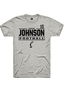 Jamari Johnson Cincinnati Bearcats Ash Football NIL Stacked Box Short Sleeve Player T Shirt