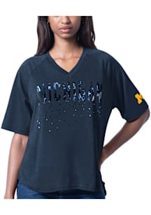 Michigan Wolverines Womens Blue Wide Shot Short Sleeve T-Shirt