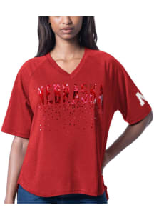 Nebraska Cornhuskers Womens Red Wide Shot Short Sleeve T-Shirt