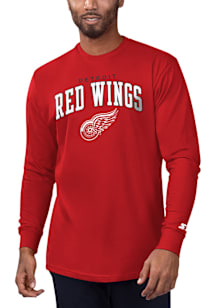 Starter Detroit Red Wings Red Arch Name Mascot Long Sleeve T Shirt