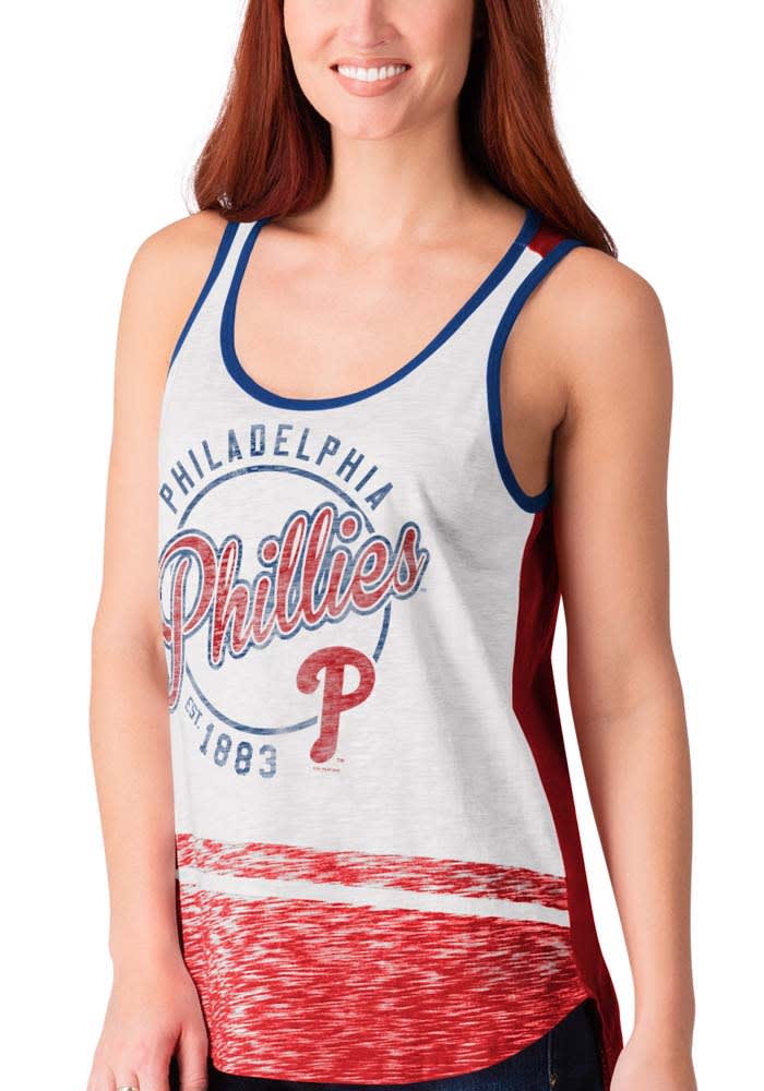 Women's New Era White/Red Philadelphia Phillies Pinstripe Scoop Neck Tank  Top