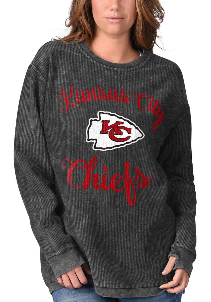 Kansas City Chiefs Womens Black Julie Comfy Cord Crew Sweatshirt