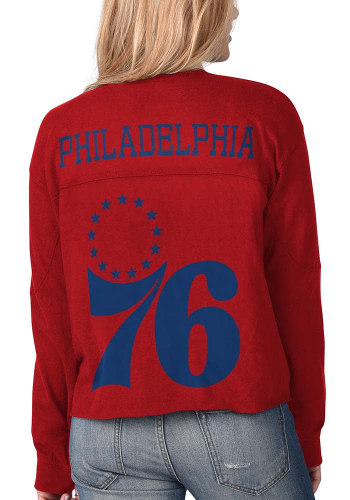 Philadelphia 76ers Womens Red Fight Song LS Tee, Red, 100% COTTON, Size M