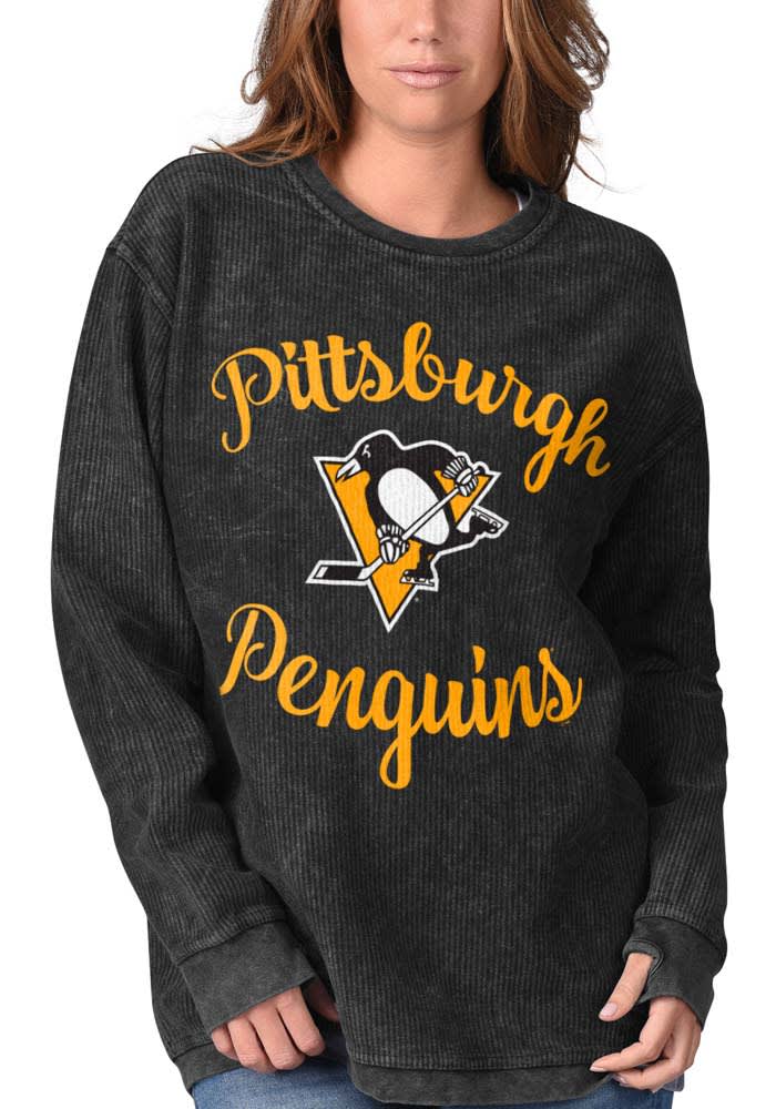 Pittsburgh Penguins Womens Black Julie Comfy Cord Crew Sweatshirt
