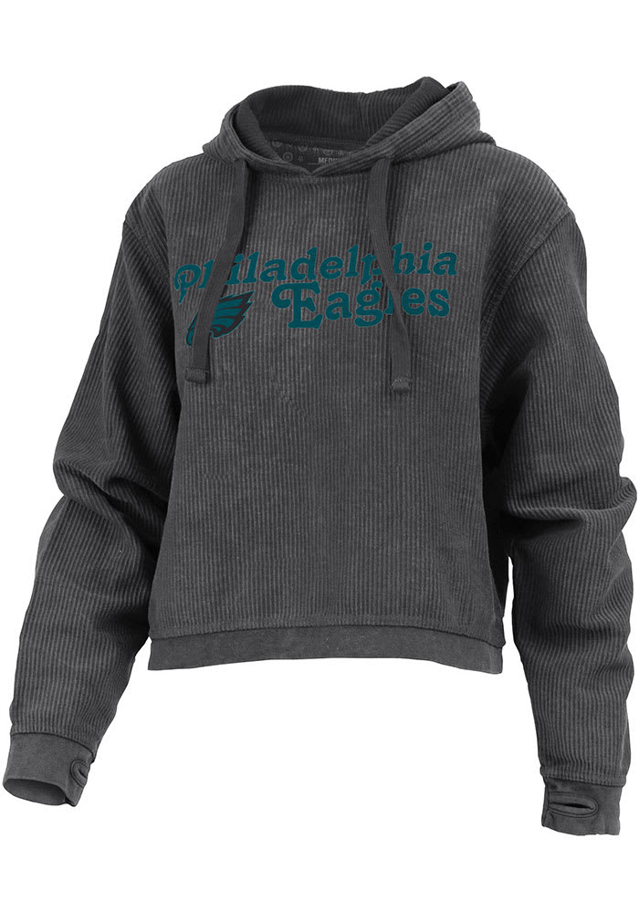 Philadelphia Eagles Womens Black Comfy Cord Hooded Sweatshirt