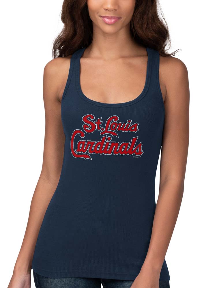 New Era St Louis Cardinals Women's Navy Blue Brushed T-Shirt, Navy Blue, 50 POLY/38 COT/12 RAY, Size 2XL, Rally House