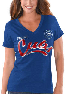 Chicago Cubs Womens Blue Foil Short Sleeve T-Shirt