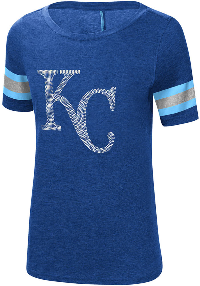 KC Royals Womens L T-Shirt Blue Short Sleeve V Neck Glitter Genuine  Merchandise