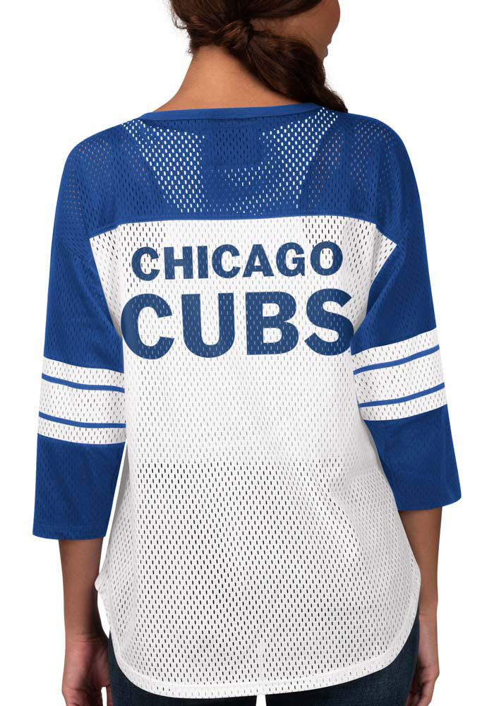 Women's Chicago Cubs Mitchell & Ness White Slouchy Mesh T-Shirt