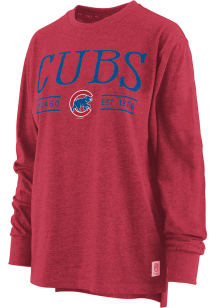 Chicago Cubs Womens Red Melange LS Tee