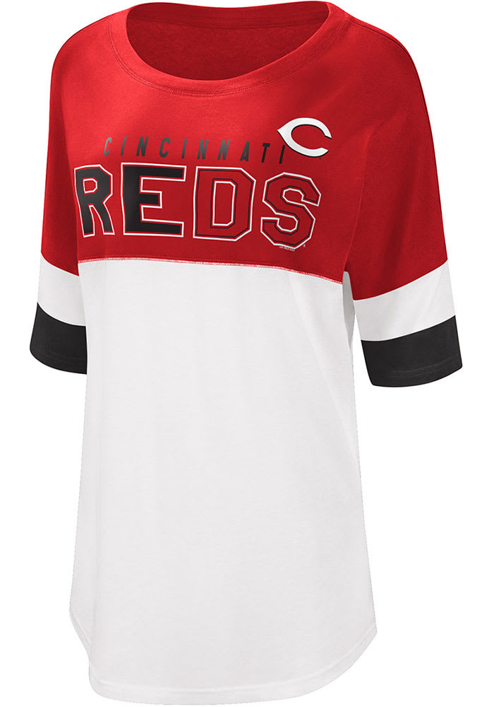 New Era Cincinnati Reds Women's White Crossover Short Sleeve T-Shirt, White, 50% Cotton / 50% POLYESTER, Size S, Rally House