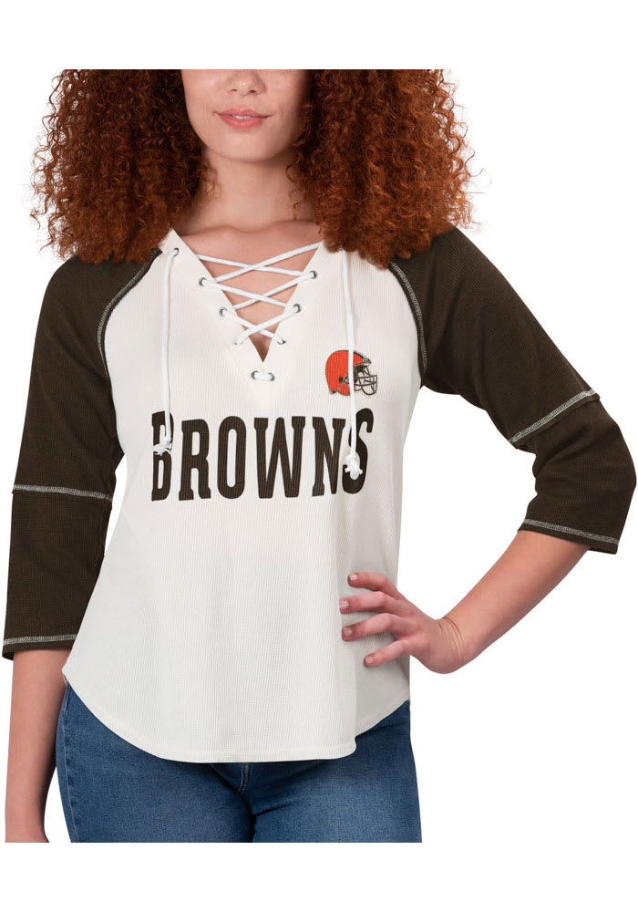 Women's New Era Orange Cleveland Browns Throwback Raglan Lace-Up T-Shirt