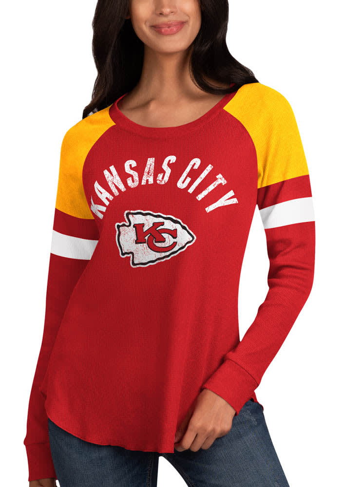 G-III Apparel Group Kansas City Chiefs Women's Red Play Action LS Tee, Red, 58% Cotton / 37% Polyester / 5% SPANDEX, Size M, Rally House
