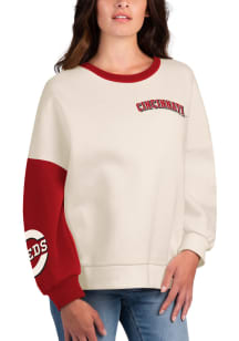 Cincinnati Reds Womens White Interception Crew Sweatshirt