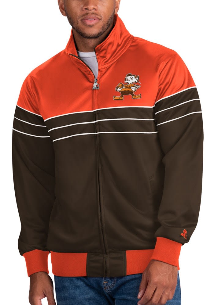 Men's Starter Brown/Orange Cleveland Browns Playoffs Color Block Full-Zip  Hoodie