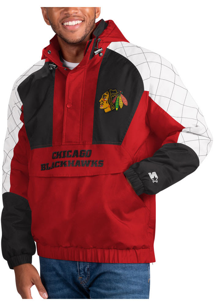 Starter Chicago Blackhawks Red The Body Check Pullover Jackets, Red, 100% Nylon, Size M, Rally House