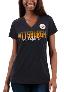 Pittsburgh Steelers Womens Black Snap Short Sleeve T-Shirt