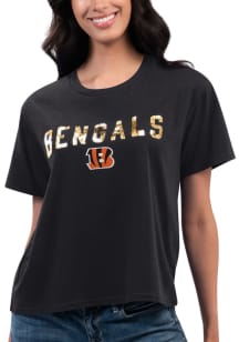 Cincinnati Bengals Womens Black Second Base Short Sleeve T-Shirt