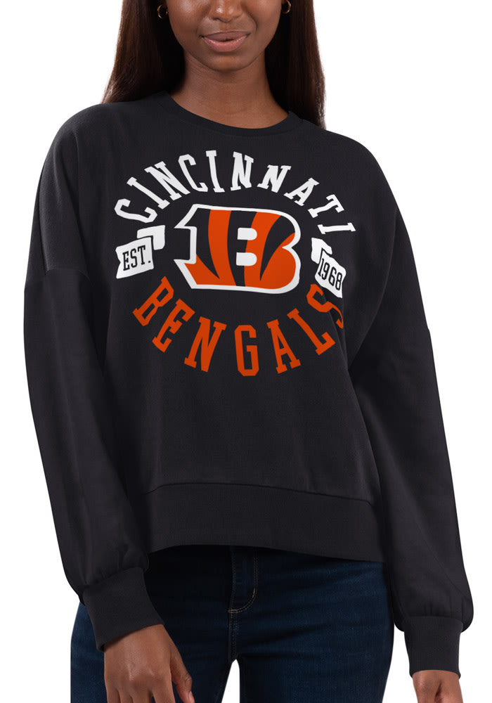 47 Cincinnati Bengals White Varsity Arch Headline Long Sleeve Crew Sweatshirt, White, 60% Cotton / 40% POLYESTER, Size XL, Rally House