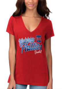 Philadelphia Phillies Womens Red Fair Catch Short Sleeve T-Shirt