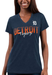 Detroit Tigers Womens Navy Blue Snap Short Sleeve T-Shirt