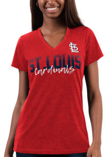 St Louis Cardinals Womens Red Snap Short Sleeve T-Shirt