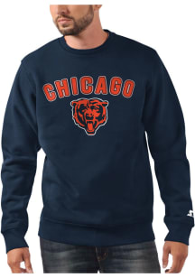 Starter Chicago Bears Mens Navy Blue ARCH NAME Long Sleeve Crew Sweatshirt