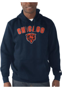 Starter Chicago Bears Mens Navy Blue ARCH NAME Long Sleeve Hoodie