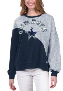 Dallas Cowboys Womens Navy Blue Benches Crew Sweatshirt