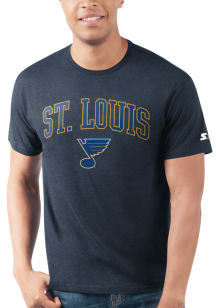 Starter St Louis Blues Navy Blue ARCH MASCOT Short Sleeve T Shirt