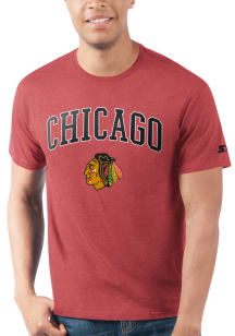 Starter Chicago Blackhawks Red ARCH MASCOT Short Sleeve T Shirt